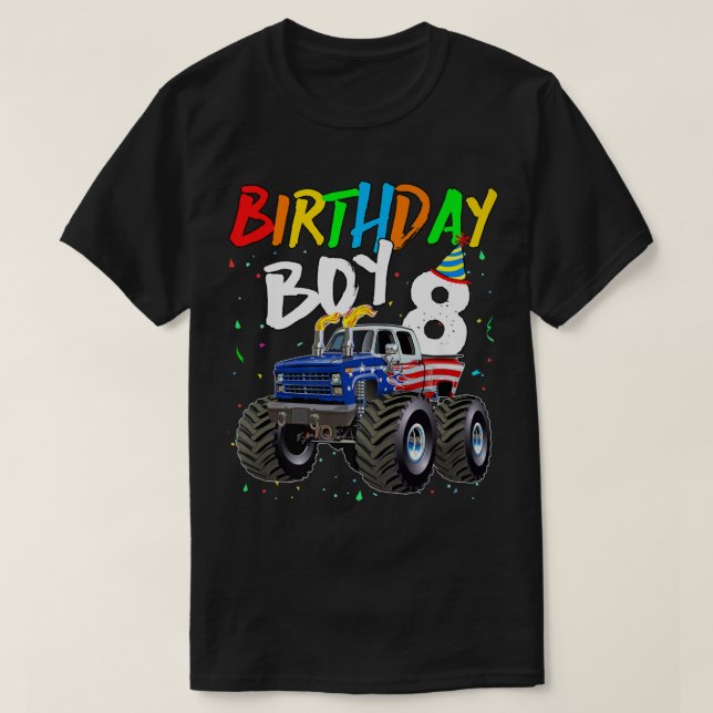 Kids Birthday Boy 8 Year Old Monster Truck Flag 8t T-Shirt (Design Front)