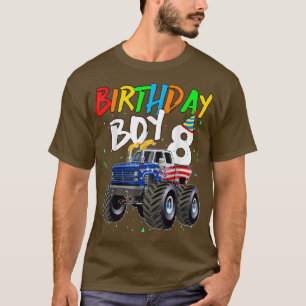 Kids Birthday Boy 8 Year Old Monster Truck Flag 8t T-Shirt