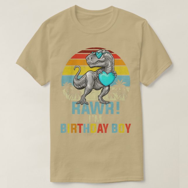 Kids Birthday Boy Dino  Rex Dinosaur Boys Matching T-Shirt (Design Front)