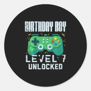Kids Birthday Boy Level 7 Unlocked Gamer Controlle Classic Round Sticker