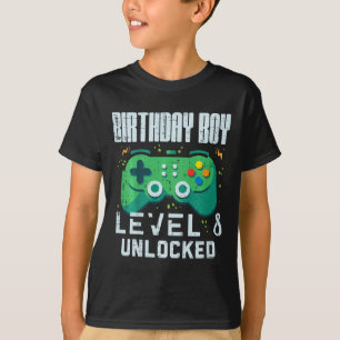 Kids Birthday Boy Level 8 Unlocked Gamer Controlle T-Shirt
