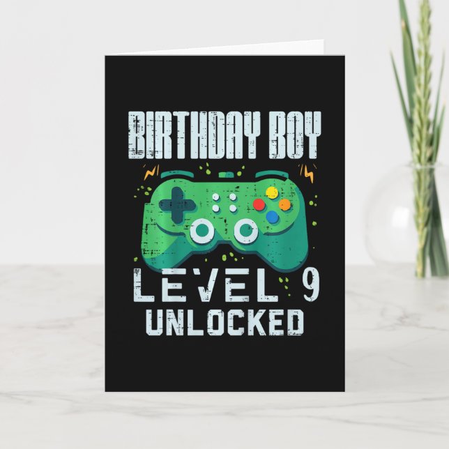 Kids Birthday Boy Level 9 Unlocked Gamer Controlle Card (Front)