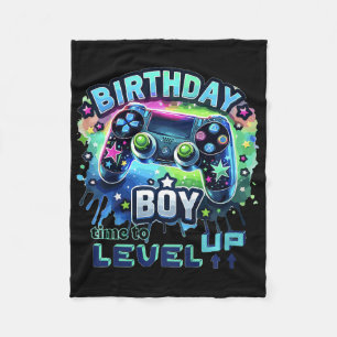 Kids Birthday Boy Level Up Gamer Controller Video Fleece Blanket