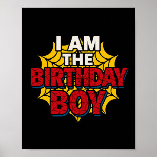 Kids Birthday Boy Spider Theme Bday Party Matching Poster