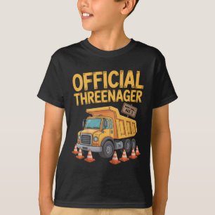 Kids Birthday Boy Three Years Old Threenager Const T-Shirt
