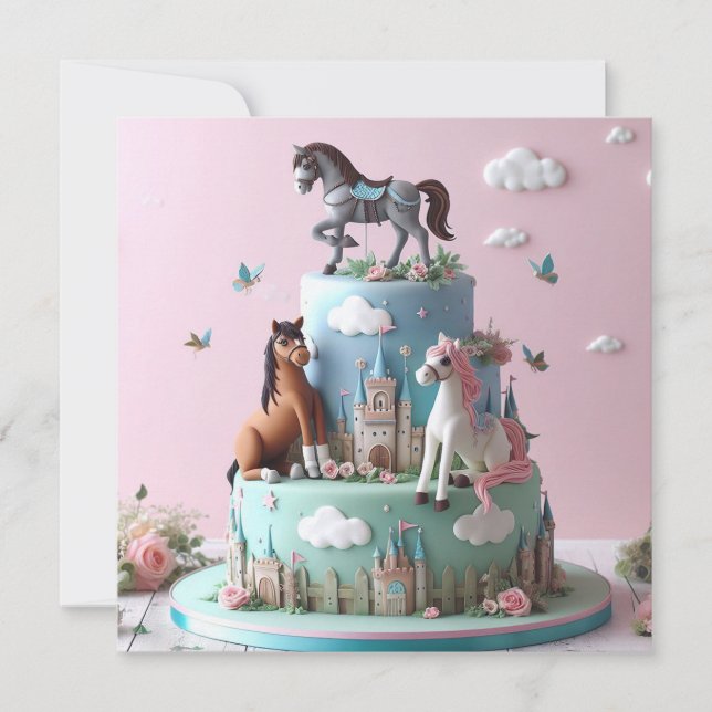 KIDS BIRTHDAY CAKE with CUTE PONY THEME Card (Front)