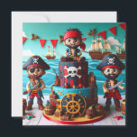 KIDS BIRTHDAY CAKE WITH FUN PIRATES THEME CARD<br><div class="desc">FUN SWASHBUCKLING PIRATES THEMED  KIDS BIRTHDAY LAYER CAKE ON THE FRONT OF THE CARD.  COMPLETELY EDITABLE COPY ON THE BACK.</div>