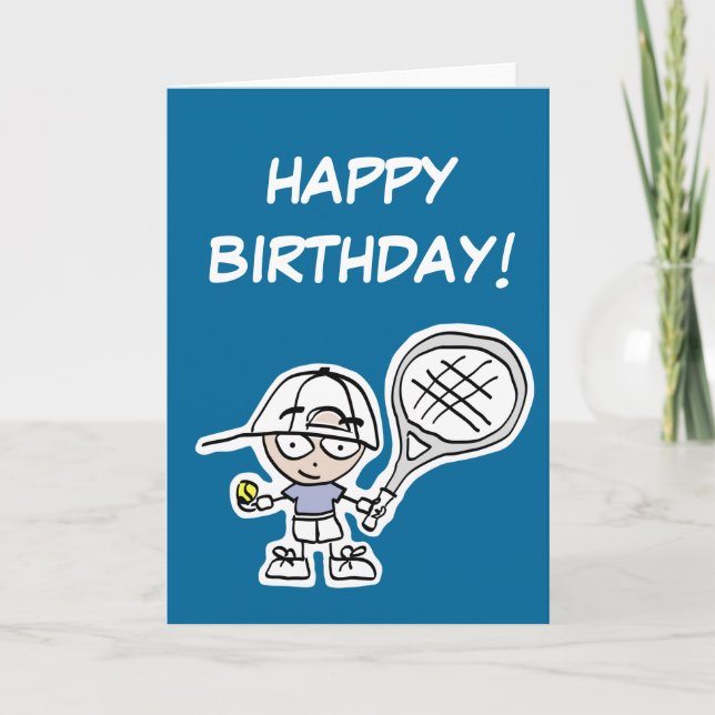 Kids birthday card with little tennis player (Front)