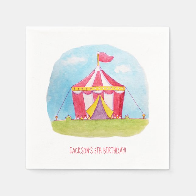 Kids Birthday Carnival Watercolor Party Supplies Napkin (Front)