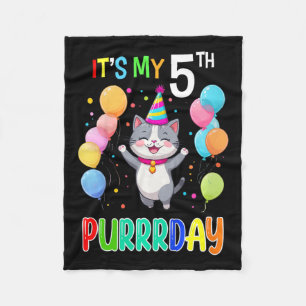 Kids Birthday Cat Shirt 5 Girls Boys 5th Birthday Fleece Blanket