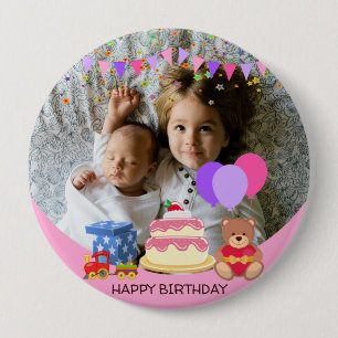 Kids birthday celebration personalised photo 10 Cm Round Badge