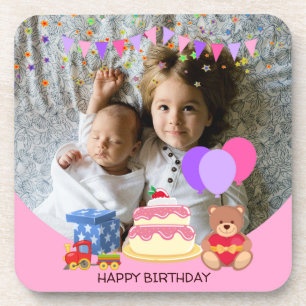 Kids birthday celebration personalised photo Coaster