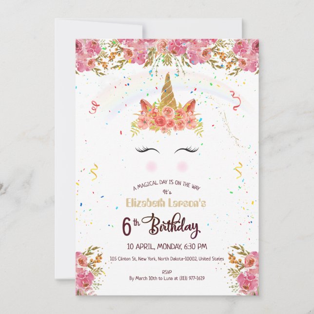 Kids Birthday Celebration Unicorn Theme Invitation (Front)