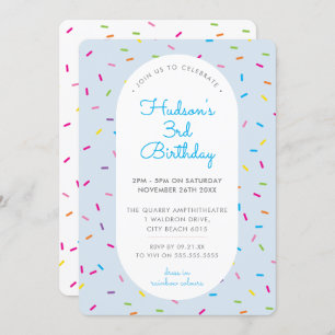 KIDS BIRTHDAY colourful boy sprinkles border blue Invitation