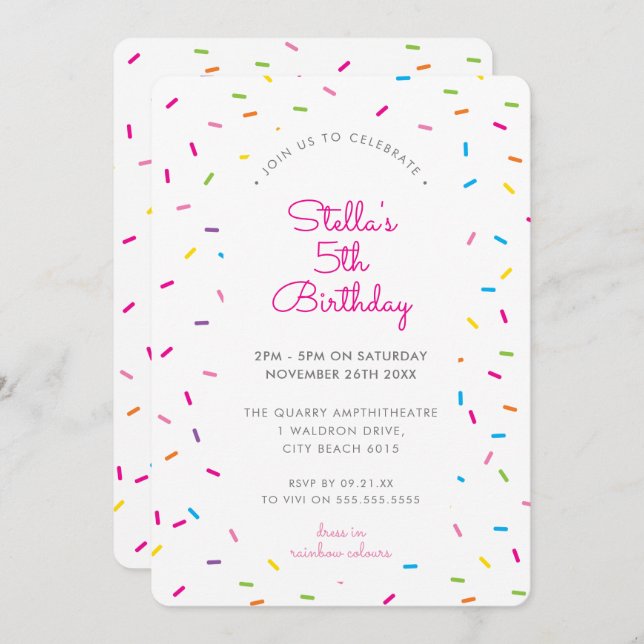 KIDS BIRTHDAY colourful bright sprinkle border Invitation (Front/Back)