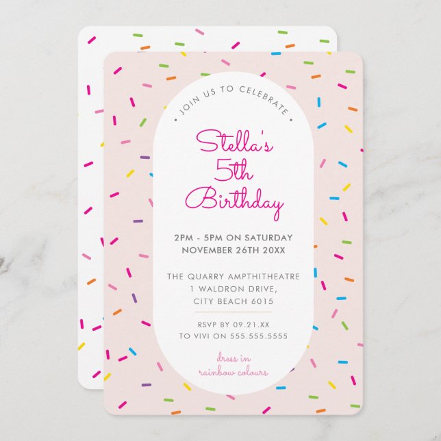 KIDS BIRTHDAY colourful girly sprinkles border pin Invitation (Front/Back)