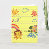 Kid's birthday crayon drawing custom card