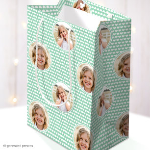 Kids Birthday Custom Photo Mint Hearts Medium Gift Bag