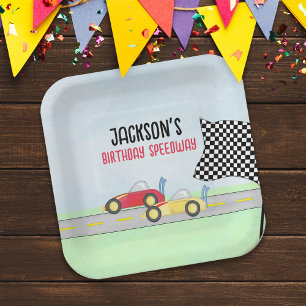 Kids Birthday Cute Boy Cartoon Race Cars Custom Paper Plate