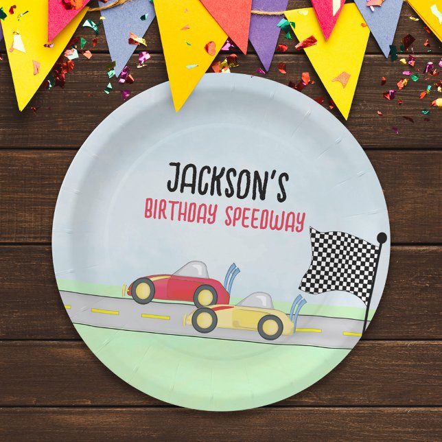 Kids Birthday Cute Boy Cartoon Race Cars Custom Paper Plate (Creator Uploaded)