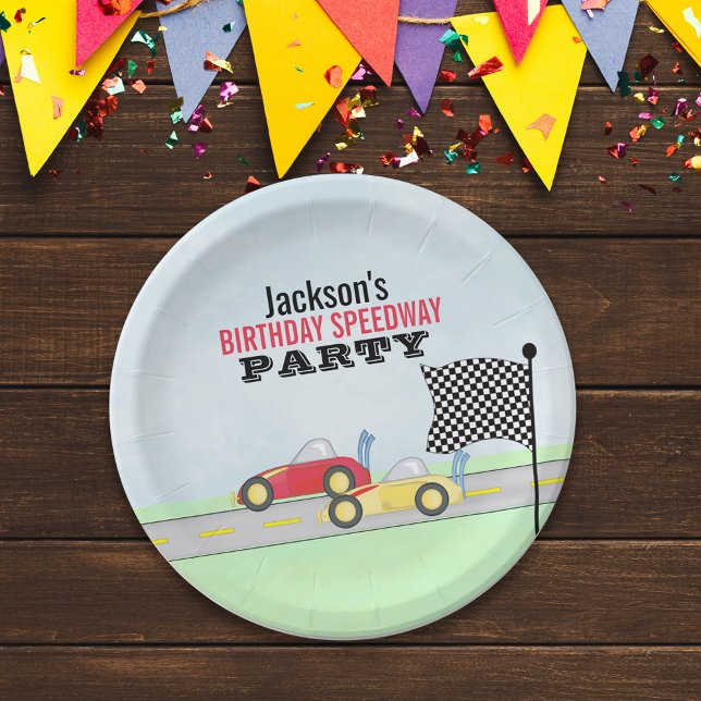 Kids Birthday Cute Boy Cartoon Race Cars Paper Plate (Creator Uploaded)