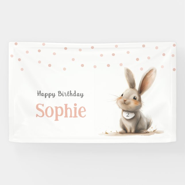 Kids Birthday Cute Bunny Happy Birthday  Banner (Horizontal)