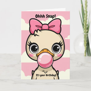 Kids Birthday Duck with Pink Bow blow Bubble Funny Card