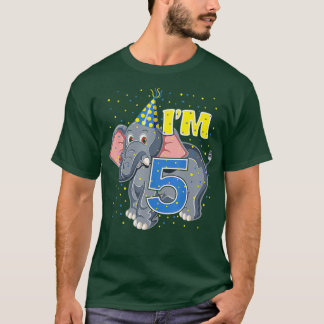 Kids Birthday Elephant 5YearOld Zoo 5th Birthday P T-Shirt