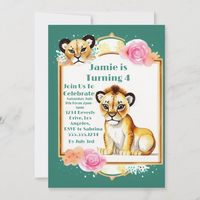 Kids Birthday Featuring a Lion Cub Invitation (Front)