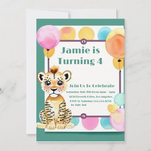 Kids Birthday Featuring a Tiger Cub Invitation (Front)