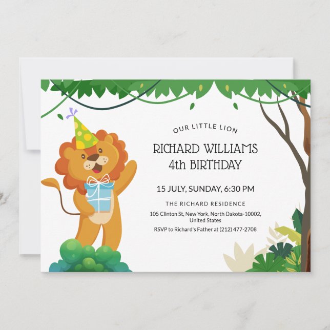 Kids Birthday For Lion Theme Birthday Celebration Invitation (Front)