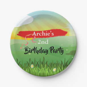 Kids Birthday Fun Fields Rustic Festival Paper Plate