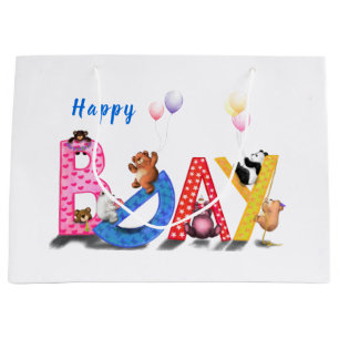 Kids Birthday Gift Bag with Happy Bear Party