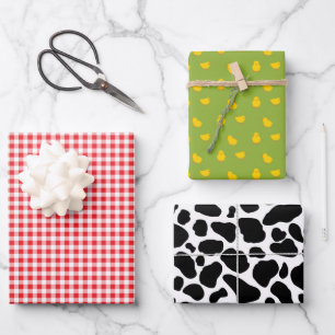 Kids Birthday Gingham Cow Chicks Farm Wrapping Paper Sheet