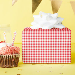 Kids Birthday Gingham Farm Red Wrapping Paper