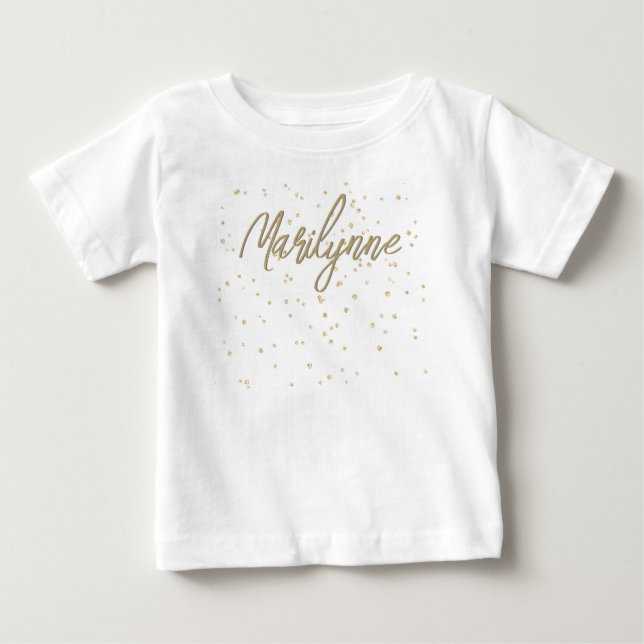 Kid's Birthday Gold Glitter Name Baby T-Shirt (Front)