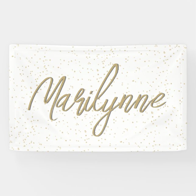 Kid's Birthday Gold Glitter Name Banner (Horizontal)