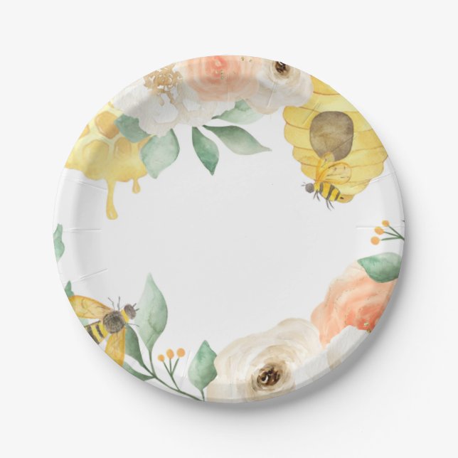 Kids Birthday, Honey bee, Bee themed Paper Plate (Front)