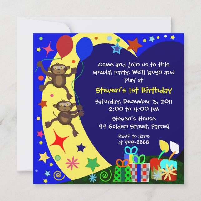 Kids Birthday Invitation: 011 Monkeys Invitation (Front)