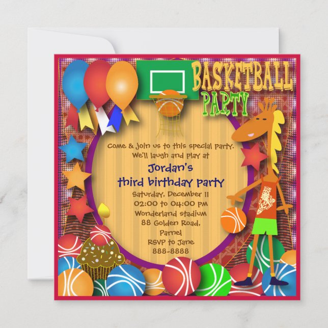 Kids birthday invitation 031: Basketball (Front)