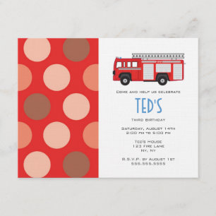 Kids Birthday Invitation - Fire Truck