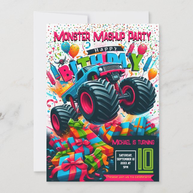 Kids birthday invitation: Monster mashup party, QR Invitation (Front)