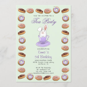 Kids birthday invitation with doughnuts and bunny