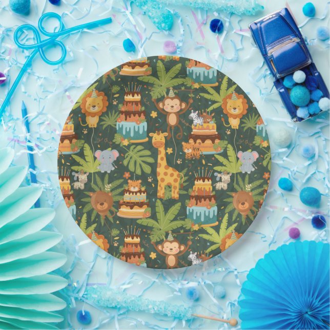 Kids Birthday Jungle Themed Paper Plates (Party)