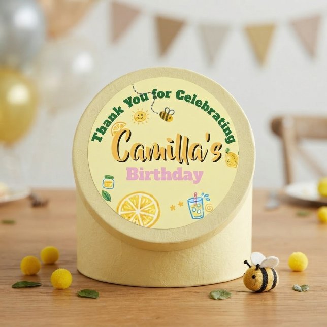 Kids Birthday Lemon Theme Classic Round Sticker (Creator Uploaded)