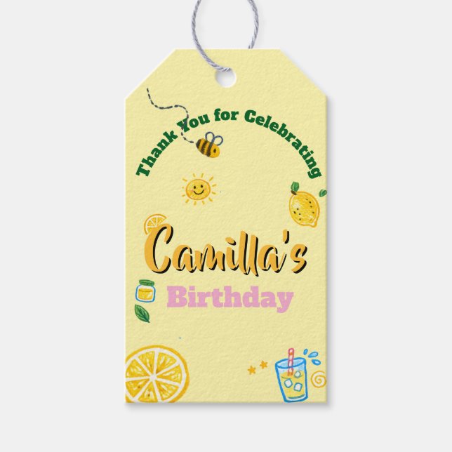 Kids Birthday Lemon Theme Gift Tags (Front)