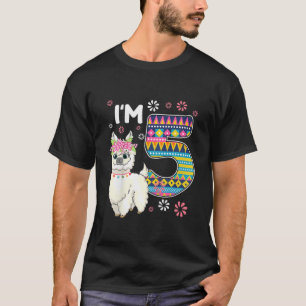 Kids Birthday Llama I'm 5 Year Old Girl Theme 5Th T-Shirt