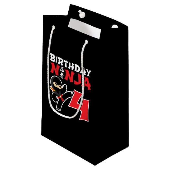 Kids Birthday Ninja - 4 Year Old Party Theme Small Gift Bag (Front Angled)