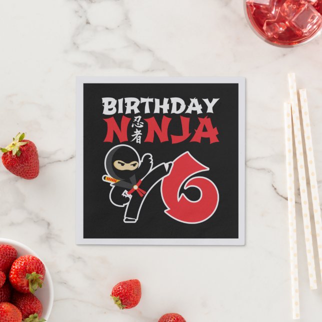 Kids Birthday Ninja - 6 Year Old Party Theme Napkin (Insitu)