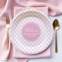 Kids Birthday Paper Plates Pink Plaid Elegant Chic